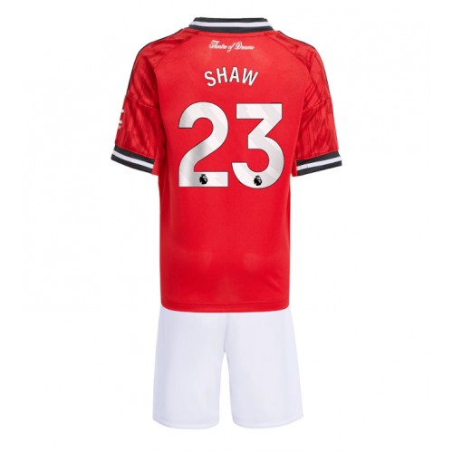 Manchester United Luke Shaw #23 Koti Peliasu Lasten 2025-26 Lyhythihainen (+ Lyhyet housut)